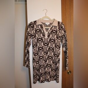 Bohme Beige and Black Floral Long Sleeve Dress